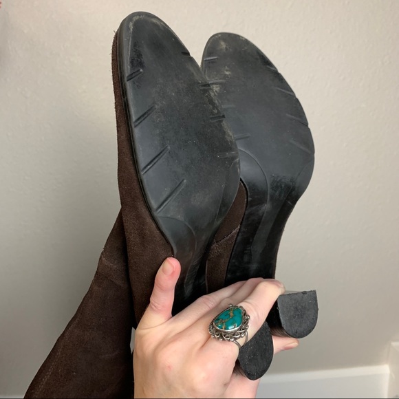 VINTAGE Apostrophe knee high leather boots Sz 7 brown soft suede stacked heel - Picture 10 of 15